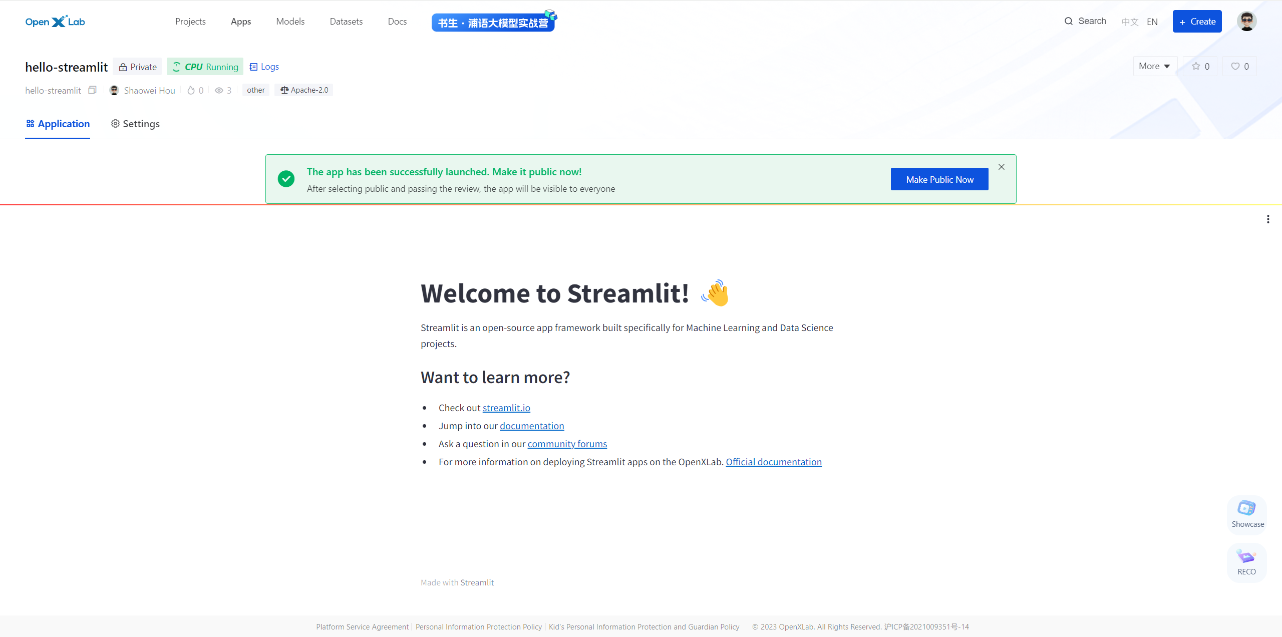 Streamlit App | Docs-OpenXLab